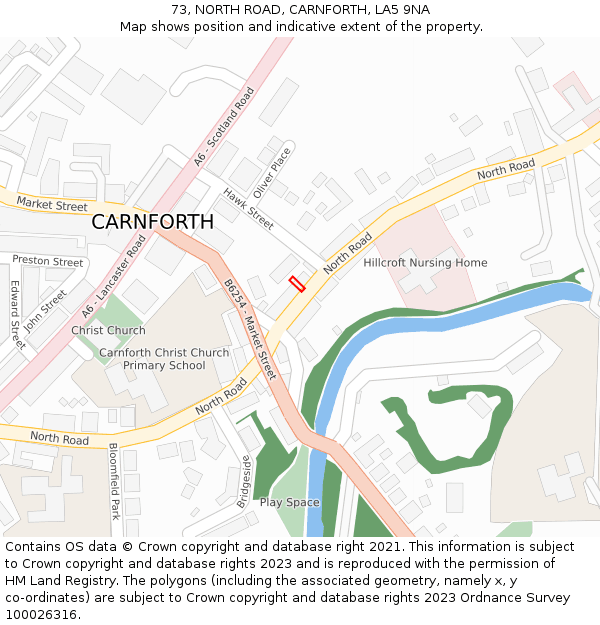 73, NORTH ROAD, CARNFORTH, LA5 9NA: Location map and indicative extent of plot