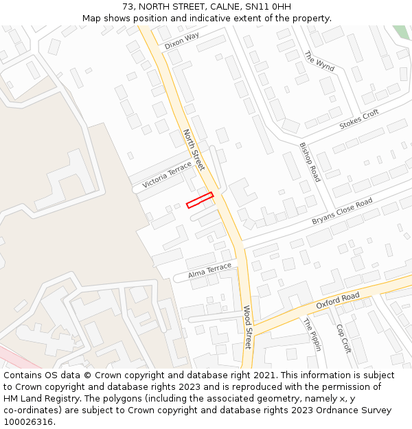 73, NORTH STREET, CALNE, SN11 0HH: Location map and indicative extent of plot