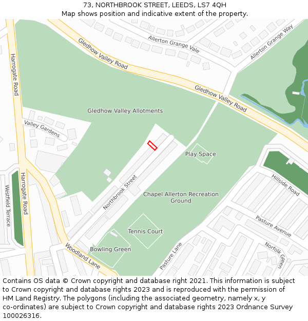 73, NORTHBROOK STREET, LEEDS, LS7 4QH: Location map and indicative extent of plot
