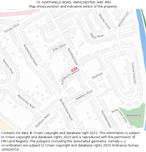 73, NORTHFIELD ROAD, MANCHESTER, M40 3RN: Location map and indicative extent of plot
