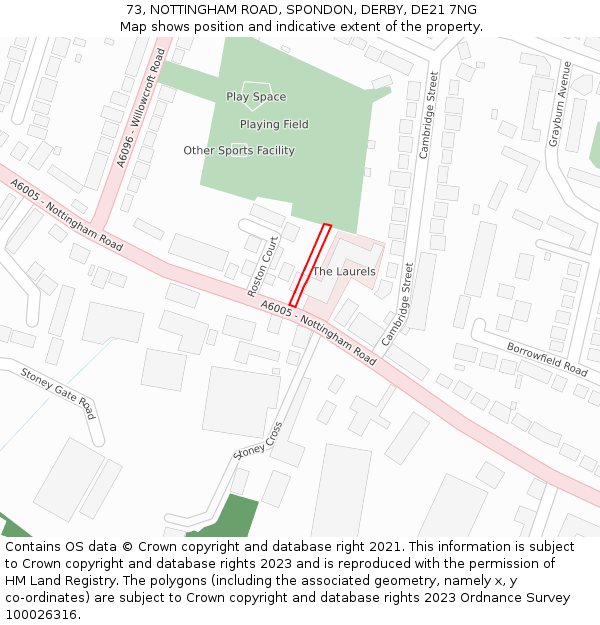 73, NOTTINGHAM ROAD, SPONDON, DERBY, DE21 7NG: Location map and indicative extent of plot