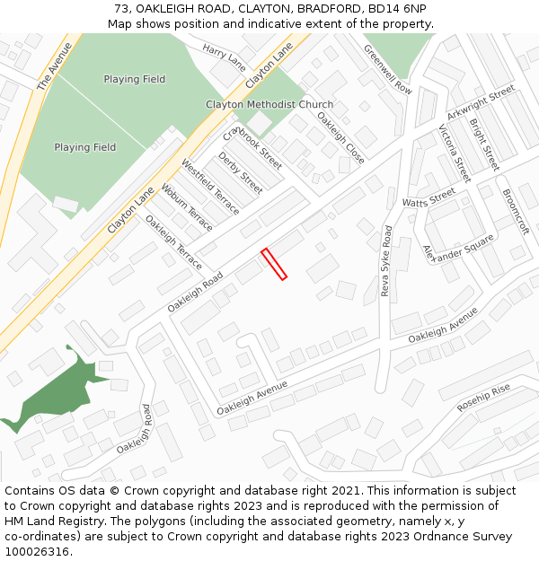 73, OAKLEIGH ROAD, CLAYTON, BRADFORD, BD14 6NP: Location map and indicative extent of plot