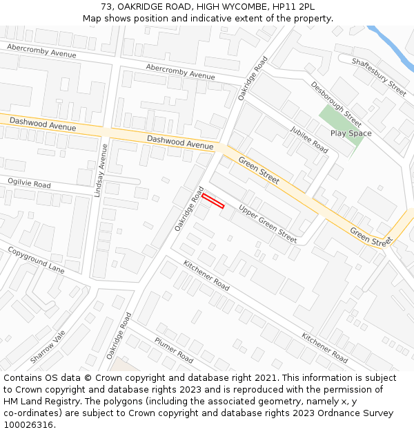 73, OAKRIDGE ROAD, HIGH WYCOMBE, HP11 2PL: Location map and indicative extent of plot