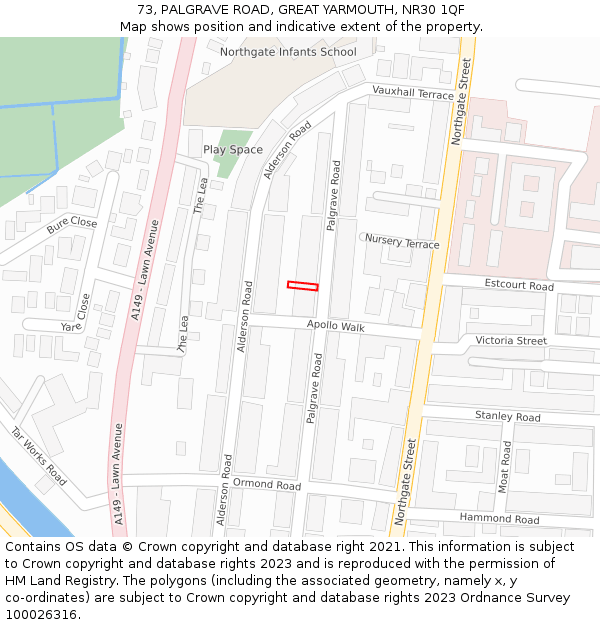 73, PALGRAVE ROAD, GREAT YARMOUTH, NR30 1QF: Location map and indicative extent of plot