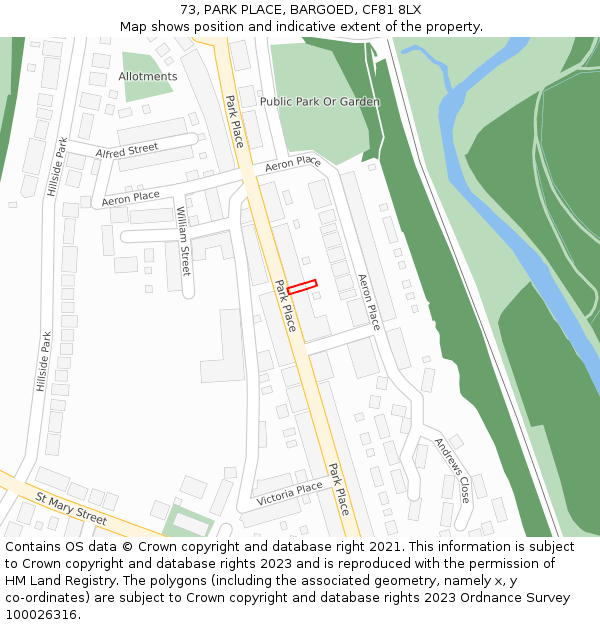 73, PARK PLACE, BARGOED, CF81 8LX: Location map and indicative extent of plot