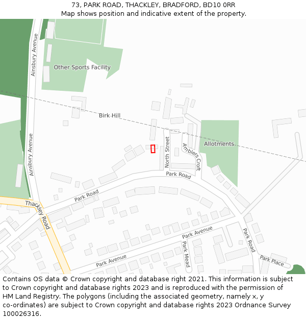 73, PARK ROAD, THACKLEY, BRADFORD, BD10 0RR: Location map and indicative extent of plot