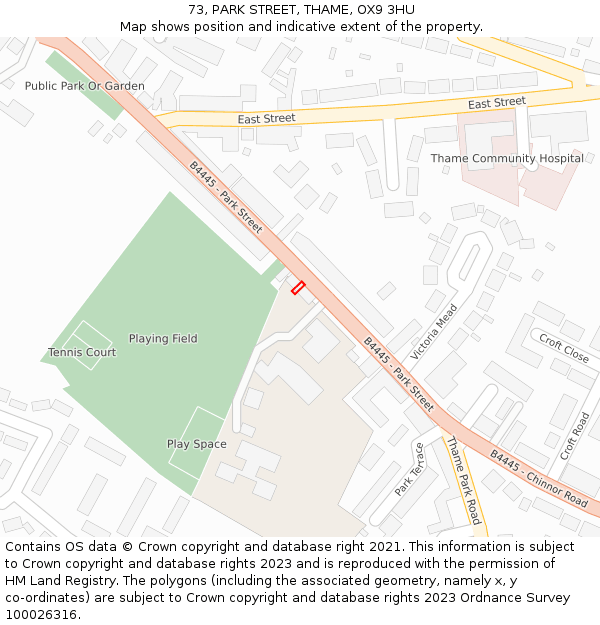 73, PARK STREET, THAME, OX9 3HU: Location map and indicative extent of plot