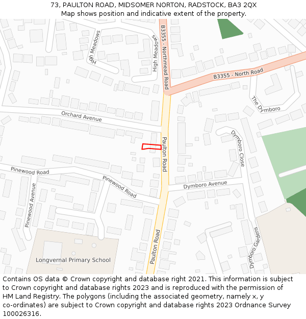 73, PAULTON ROAD, MIDSOMER NORTON, RADSTOCK, BA3 2QX: Location map and indicative extent of plot