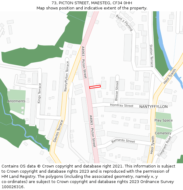 73, PICTON STREET, MAESTEG, CF34 0HH: Location map and indicative extent of plot
