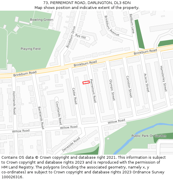 73, PIERREMONT ROAD, DARLINGTON, DL3 6DN: Location map and indicative extent of plot