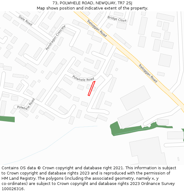 73, POLWHELE ROAD, NEWQUAY, TR7 2SJ: Location map and indicative extent of plot