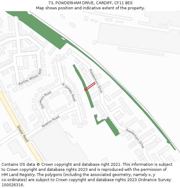 73, POWDERHAM DRIVE, CARDIFF, CF11 8ES: Location map and indicative extent of plot
