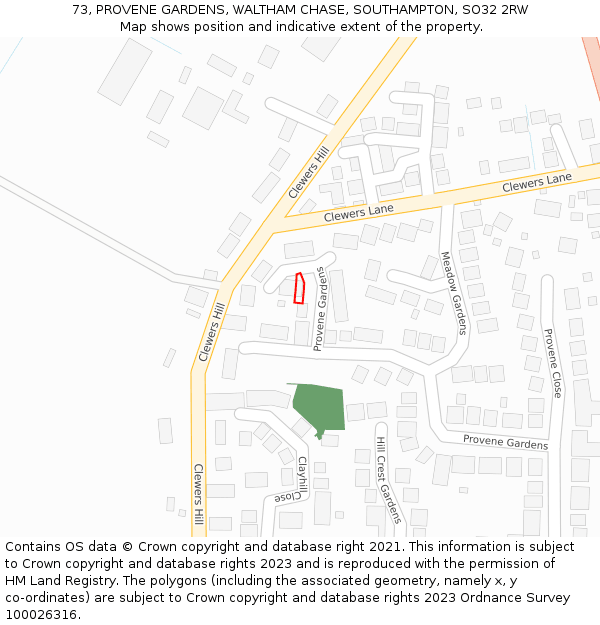 73, PROVENE GARDENS, WALTHAM CHASE, SOUTHAMPTON, SO32 2RW: Location map and indicative extent of plot