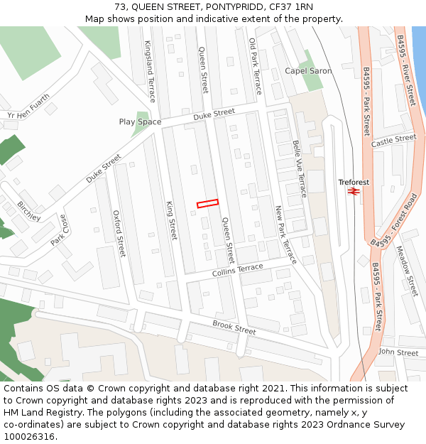 73, QUEEN STREET, PONTYPRIDD, CF37 1RN: Location map and indicative extent of plot