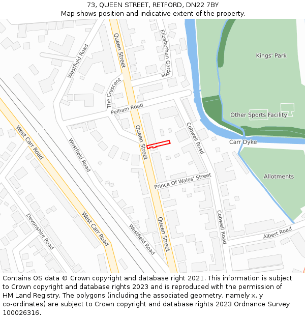 73, QUEEN STREET, RETFORD, DN22 7BY: Location map and indicative extent of plot