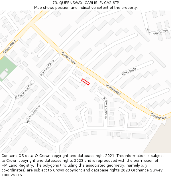 73, QUEENSWAY, CARLISLE, CA2 6TP: Location map and indicative extent of plot