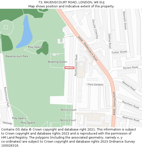 73, RAVENSCOURT ROAD, LONDON, W6 0UJ: Location map and indicative extent of plot