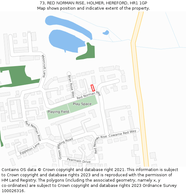 73, RED NORMAN RISE, HOLMER, HEREFORD, HR1 1GP: Location map and indicative extent of plot