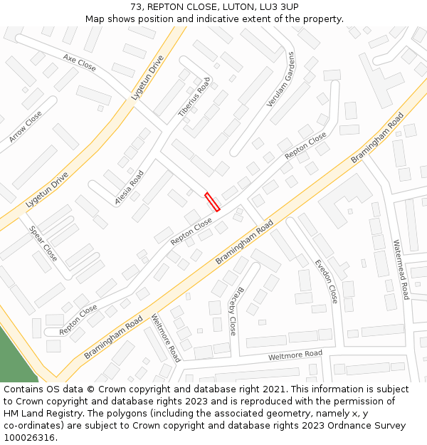 73, REPTON CLOSE, LUTON, LU3 3UP: Location map and indicative extent of plot