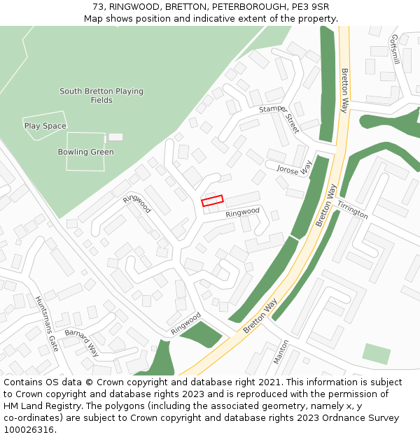 73, RINGWOOD, BRETTON, PETERBOROUGH, PE3 9SR: Location map and indicative extent of plot