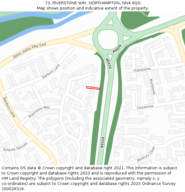 73, RIVERSTONE WAY, NORTHAMPTON, NN4 9QG: Location map and indicative extent of plot