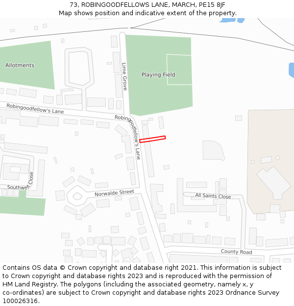 73, ROBINGOODFELLOWS LANE, MARCH, PE15 8JF: Location map and indicative extent of plot