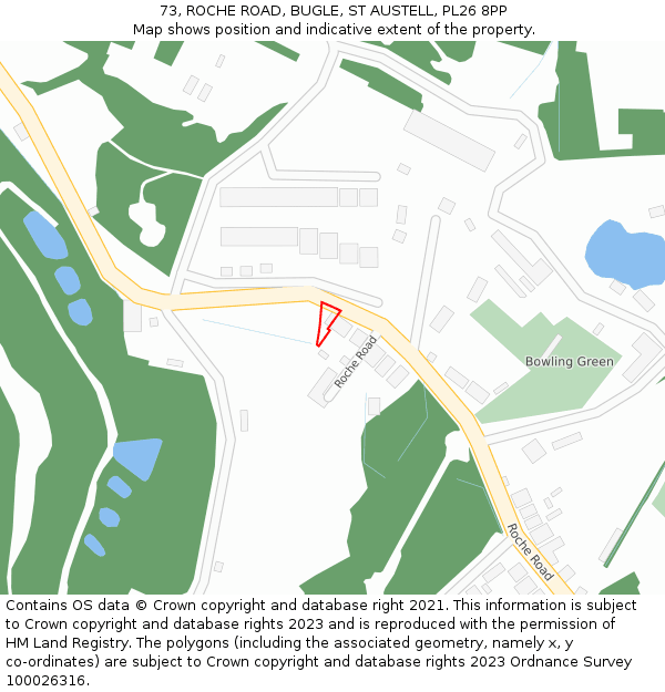 73, ROCHE ROAD, BUGLE, ST AUSTELL, PL26 8PP: Location map and indicative extent of plot