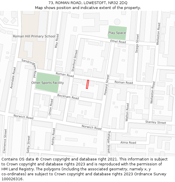 73, ROMAN ROAD, LOWESTOFT, NR32 2DQ: Location map and indicative extent of plot