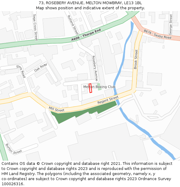 73, ROSEBERY AVENUE, MELTON MOWBRAY, LE13 1BL: Location map and indicative extent of plot