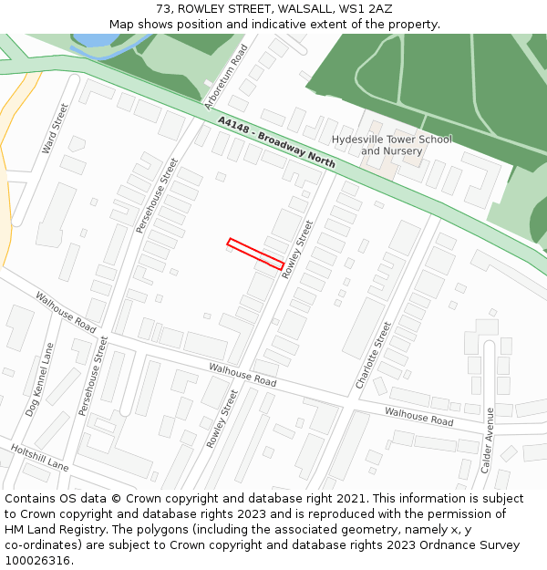73, ROWLEY STREET, WALSALL, WS1 2AZ: Location map and indicative extent of plot