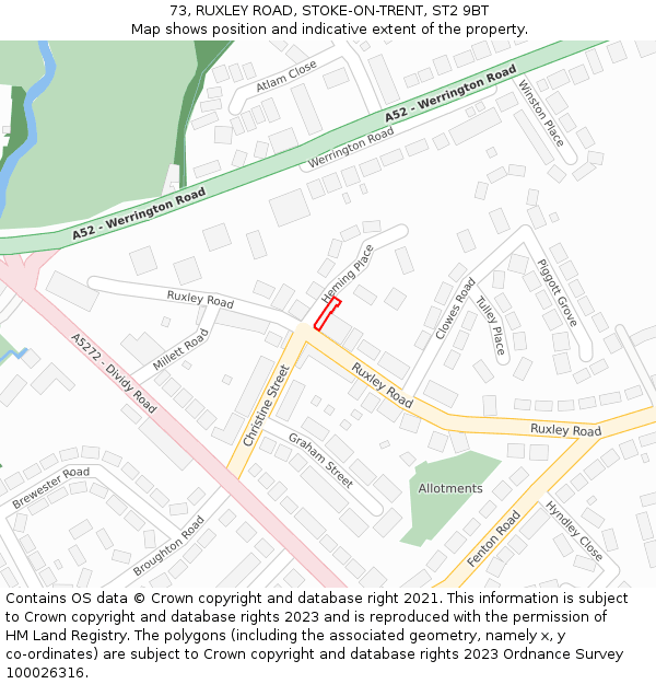 73, RUXLEY ROAD, STOKE-ON-TRENT, ST2 9BT: Location map and indicative extent of plot