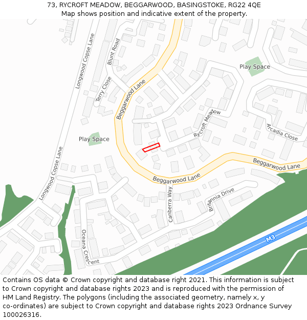 73, RYCROFT MEADOW, BEGGARWOOD, BASINGSTOKE, RG22 4QE: Location map and indicative extent of plot