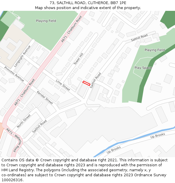 73, SALTHILL ROAD, CLITHEROE, BB7 1PE: Location map and indicative extent of plot