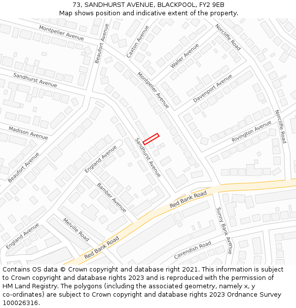 73, SANDHURST AVENUE, BLACKPOOL, FY2 9EB: Location map and indicative extent of plot