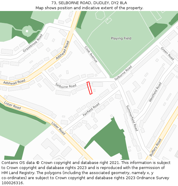 73, SELBORNE ROAD, DUDLEY, DY2 8LA: Location map and indicative extent of plot