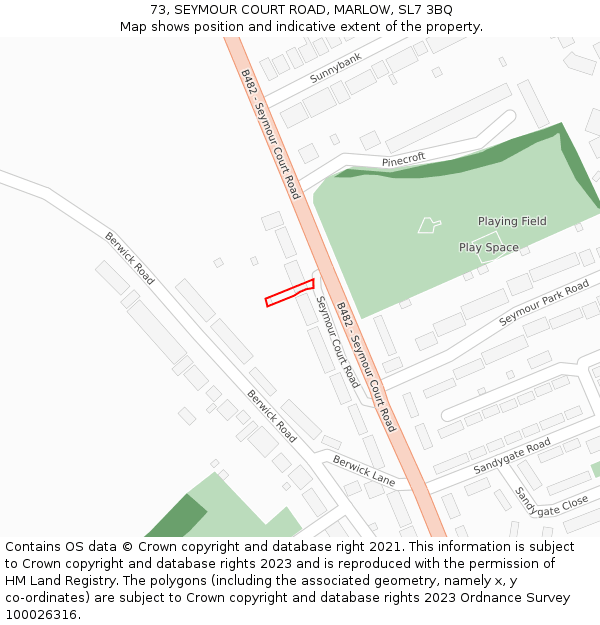 73, SEYMOUR COURT ROAD, MARLOW, SL7 3BQ: Location map and indicative extent of plot