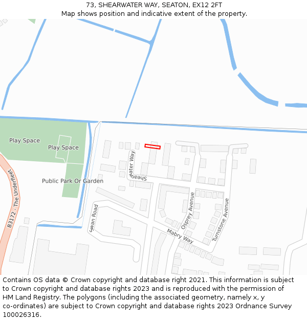 73, SHEARWATER WAY, SEATON, EX12 2FT: Location map and indicative extent of plot