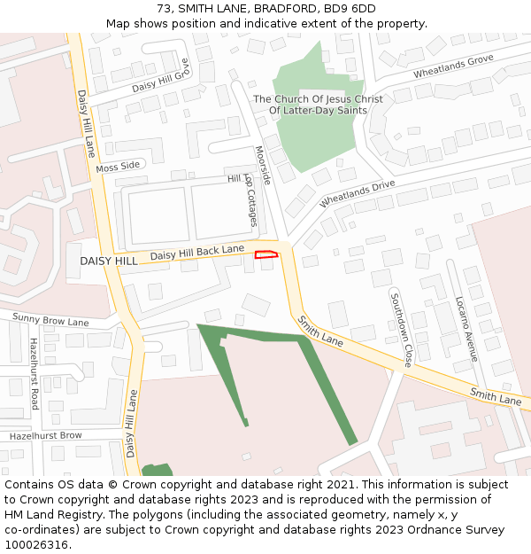 73, SMITH LANE, BRADFORD, BD9 6DD: Location map and indicative extent of plot