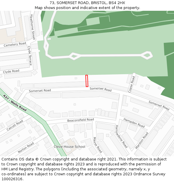 73, SOMERSET ROAD, BRISTOL, BS4 2HX: Location map and indicative extent of plot