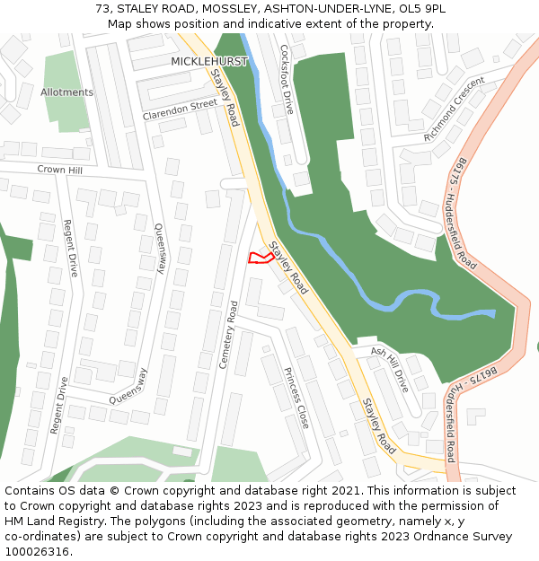73, STALEY ROAD, MOSSLEY, ASHTON-UNDER-LYNE, OL5 9PL: Location map and indicative extent of plot