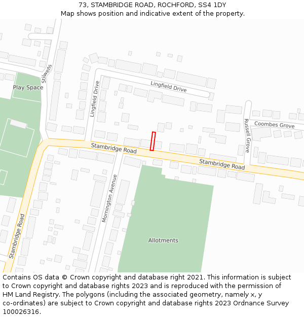 73, STAMBRIDGE ROAD, ROCHFORD, SS4 1DY: Location map and indicative extent of plot