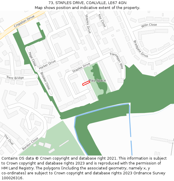 73, STAPLES DRIVE, COALVILLE, LE67 4GN: Location map and indicative extent of plot
