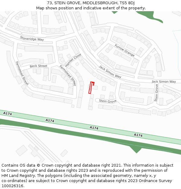 73, STEIN GROVE, MIDDLESBROUGH, TS5 8DJ: Location map and indicative extent of plot