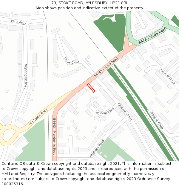 73, STOKE ROAD, AYLESBURY, HP21 8BL: Location map and indicative extent of plot