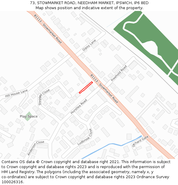 73, STOWMARKET ROAD, NEEDHAM MARKET, IPSWICH, IP6 8ED: Location map and indicative extent of plot