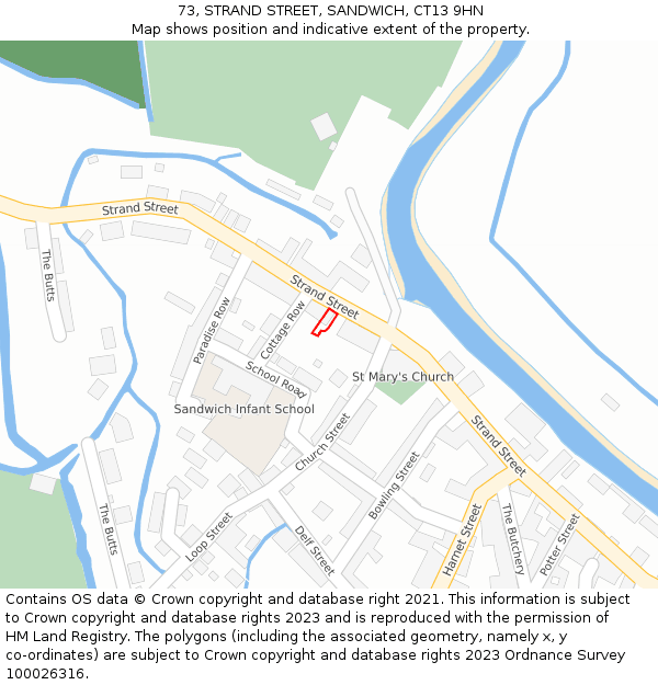 73, STRAND STREET, SANDWICH, CT13 9HN: Location map and indicative extent of plot