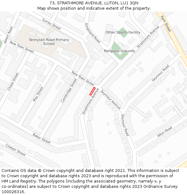 73, STRATHMORE AVENUE, LUTON, LU1 3QN: Location map and indicative extent of plot