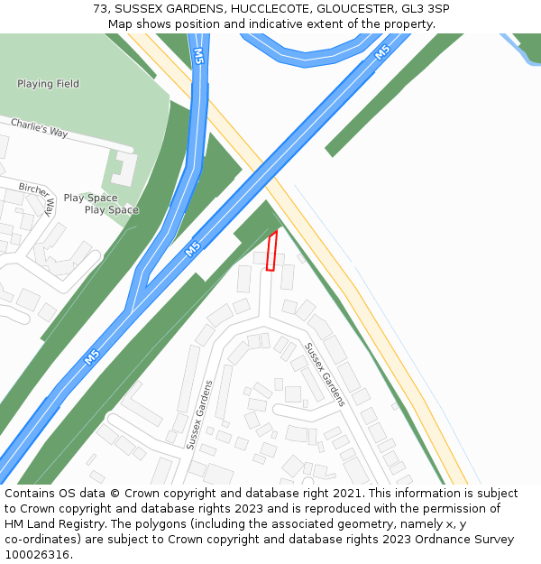73, SUSSEX GARDENS, HUCCLECOTE, GLOUCESTER, GL3 3SP: Location map and indicative extent of plot