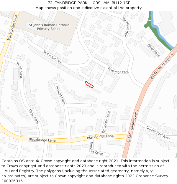 73, TANBRIDGE PARK, HORSHAM, RH12 1SF: Location map and indicative extent of plot