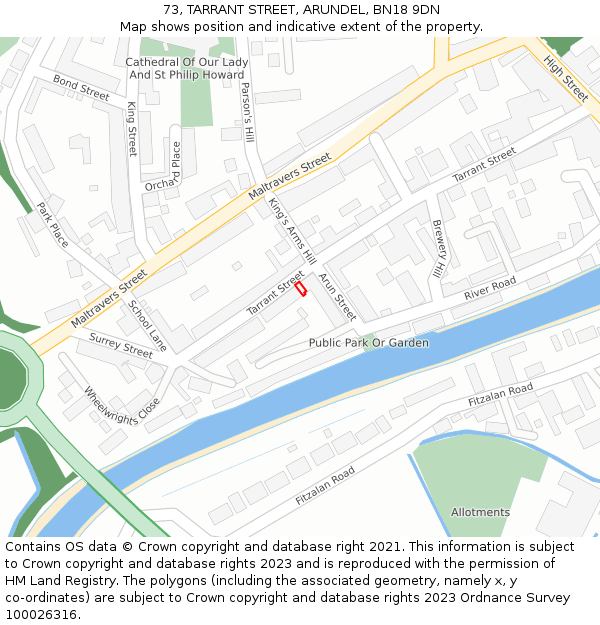 73, TARRANT STREET, ARUNDEL, BN18 9DN: Location map and indicative extent of plot